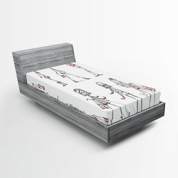 Ambesonne Fashion Fitted Sheet, Cartoon Fashion Ladies, Twin XL Size, White Pink