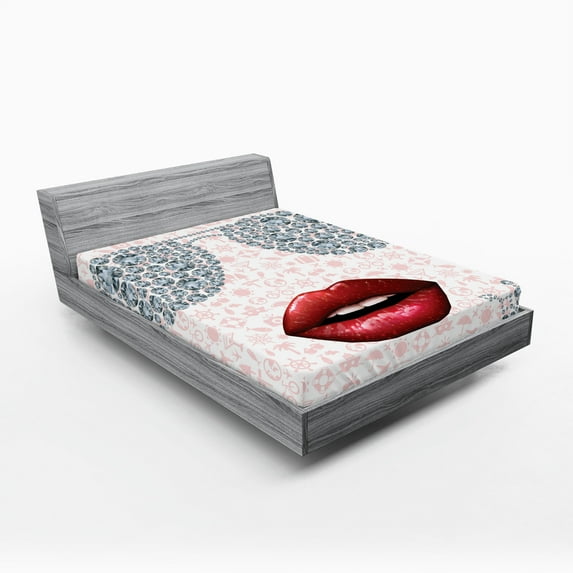 Ambesonne Fashion Fitted Sheet, Diamond Glasses and Lips, Full Size, Blush and Multicolor