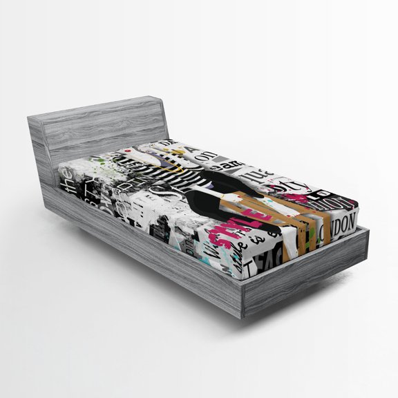 Ambesonne Fashion Fitted Sheet, Fashion Girl Grunge, Twin Size, White and Black