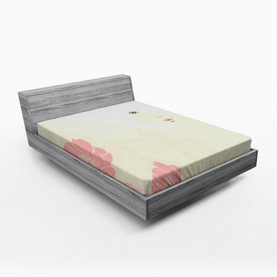 Ambesonne Fashion Fitted Sheet, Flowers Romance Bridal, Queen Size, Beige Pink