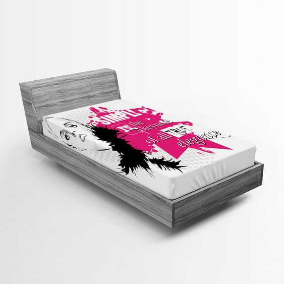 Ambesonne Fashion Fitted Sheet, Inspirational Vogue, Twin XL Size, Pale Grey Black Pink