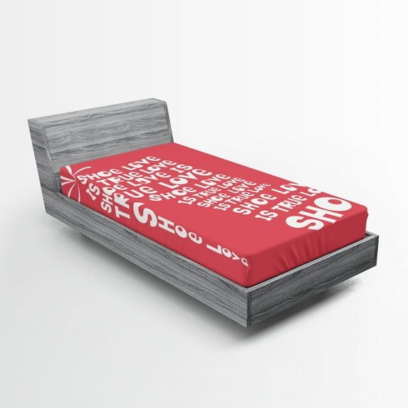 Ambesonne Fashion Fitted Sheet, Woman Shoes Coral Words, Twin XL Size, White and Coral