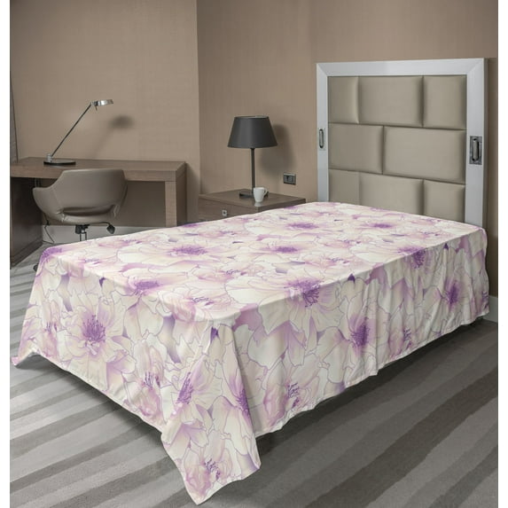 Ambesonne Fashion Flat Bedding Sheet Soft Top Sheet, Roses Realistic Pattern, Twin XL, Soft Pink and Pale Mauve