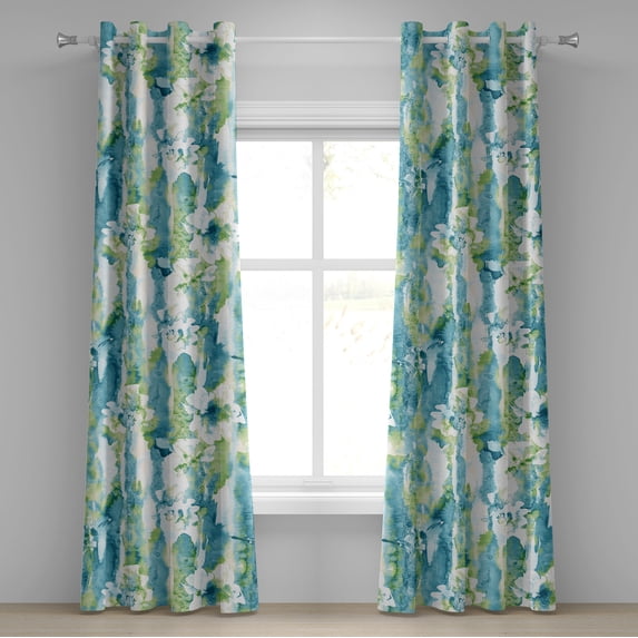 Ambesonne Fashion Grommet Curtain, Abstract Grungy Flowers Art, 50"x120", Dark Teal and Almond Green