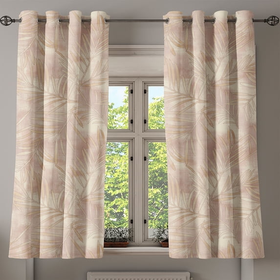 Ambesonne Fashion Grommet Curtain, Abstract Thin Leaves Art, 50"x63", Pale Mustard and Beige