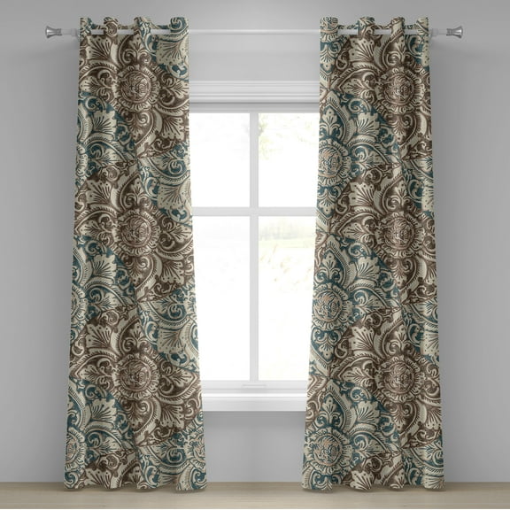 Ambesonne Fashion Grommet Curtain, Antique Feeling Flora Art, 50"x84", Grey Teal Umber and Taupe