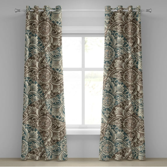 Ambesonne Fashion Grommet Curtain, Antique Feeling Flora Art, 50"x96", Grey Teal Umber and Taupe