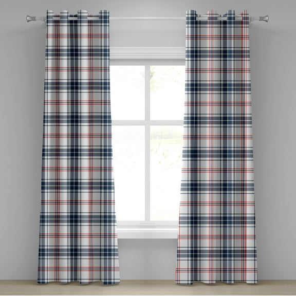 Ambesonne Fashion Grommet Curtain, English Tartan Motif, 50" x 72", Violet Blue Orange White