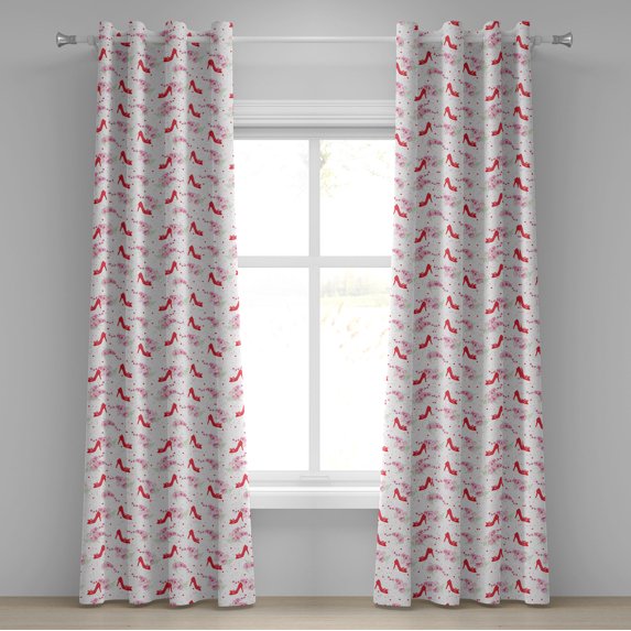 Ambesonne Fashion Grommet Curtain, Fashion High Heels Flowers, 50" x 96", Red White