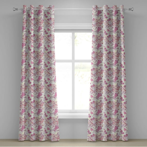 Ambesonne Fashion Grommet Curtain, Vintage and Feminine, 50" x 108", Beige and Pink