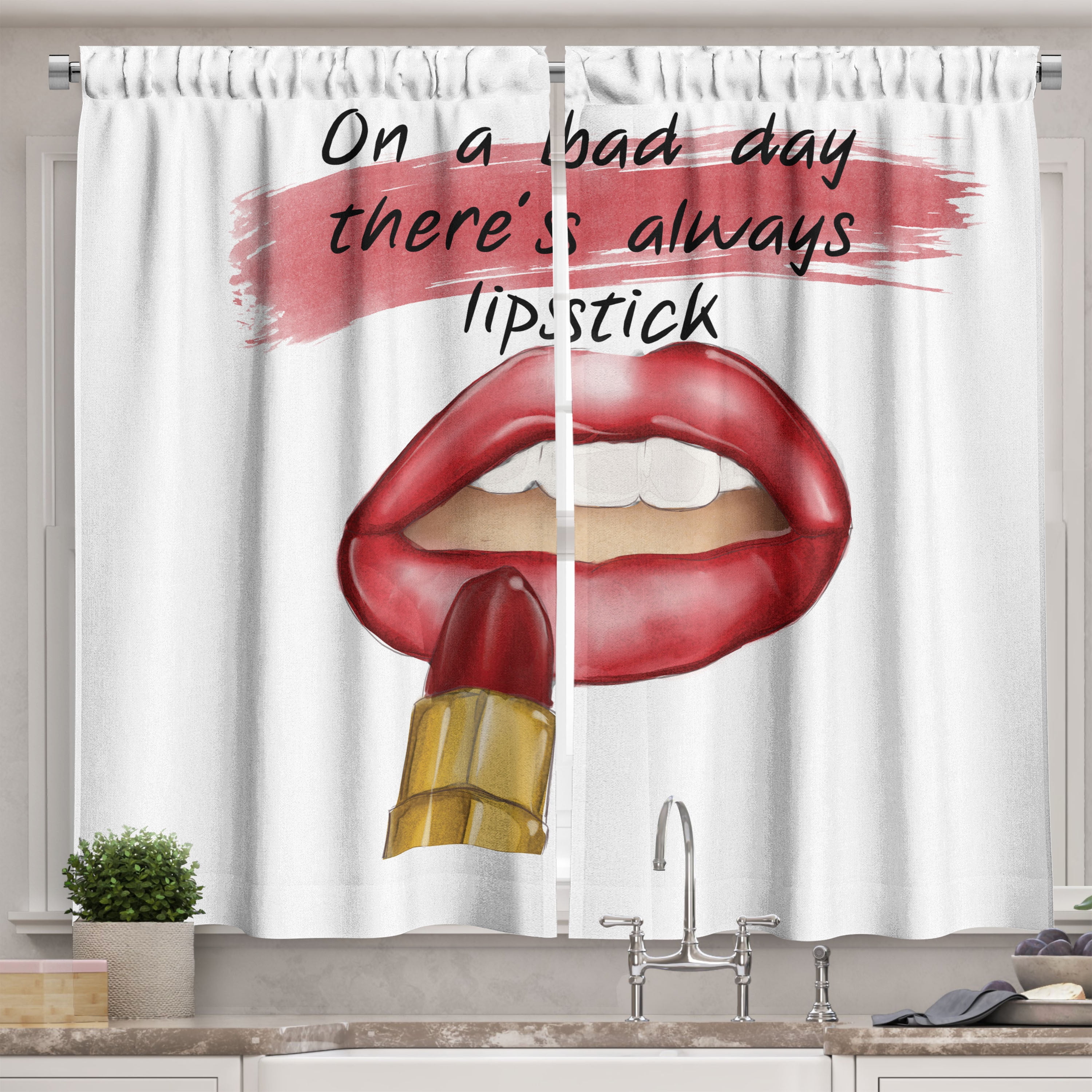 Ambesonne Fashion Kitchen Curtains, Bad Day Make up Words Art, 55"x45 ...