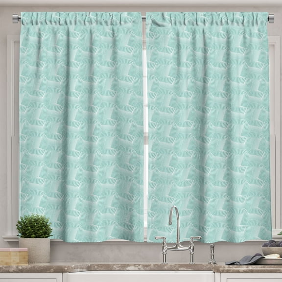 Ambesonne Fashion Kitchen Curtains, Geometric Shapes Neutral, 55"x24", Pale Seafoam White and Grey
