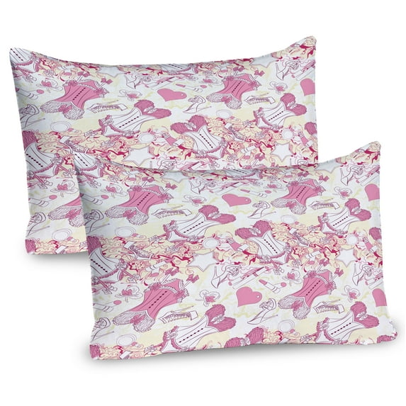 Ambesonne Fashion Pillow Sham 2 Pack, Vintage and Feminine, 36"x20", Beige and Pink
