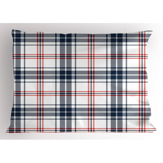 Ambesonne Fashion Pillow Sham, English Tartan Motif, 36" X 20", Violet Blue Orange White