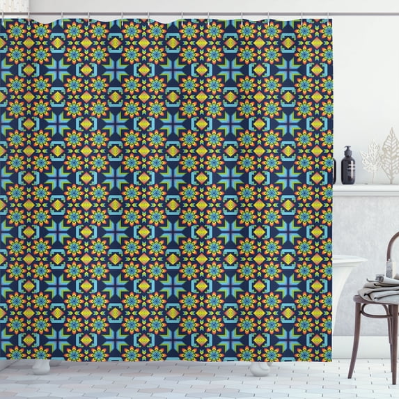 Ambesonne Fashion Shower Curtain, Colorful Digital Flowers, 69"Wx75"L, Marigold Turquoise Green