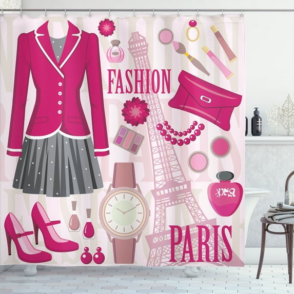 Ambesonne Fashion Shower Curtain, Fashion in Paris Dresses, 69"Wx70"L, Beige Pink
