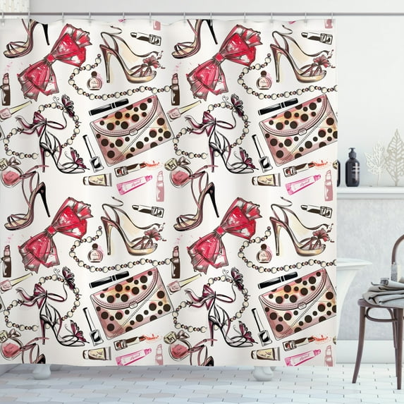 Ambesonne Fashion Shower Curtain, Feminine Beauty Items, 69"Wx70"L, Black Pink Tan