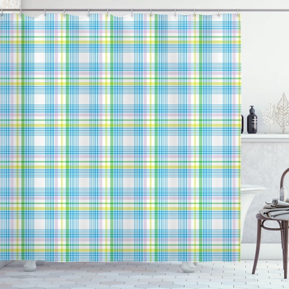 Ambesonne Fashion Shower Curtain, Rectangle Square Plaid Art, 69"Wx84"L, Sky Blue Fern Green