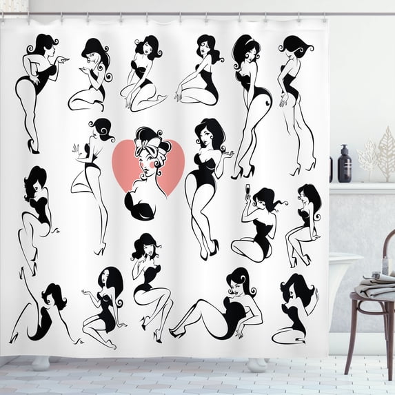 Ambesonne Fashion Shower Curtain, Woman Heart Tattoo Model, 69"Wx84"L, White and Black