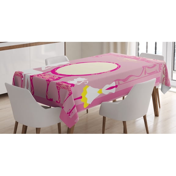 Ambesonne Fashion Tablecloth Rectangular Table Cover, French Lady Cat Mirror, 52"x70", Yellow Pink