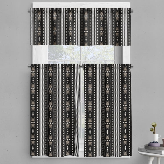 Ambesonne Fashion Valance & Curtain, Dashes Neutral Squares Art, 55"x45", Charcoal Grey White