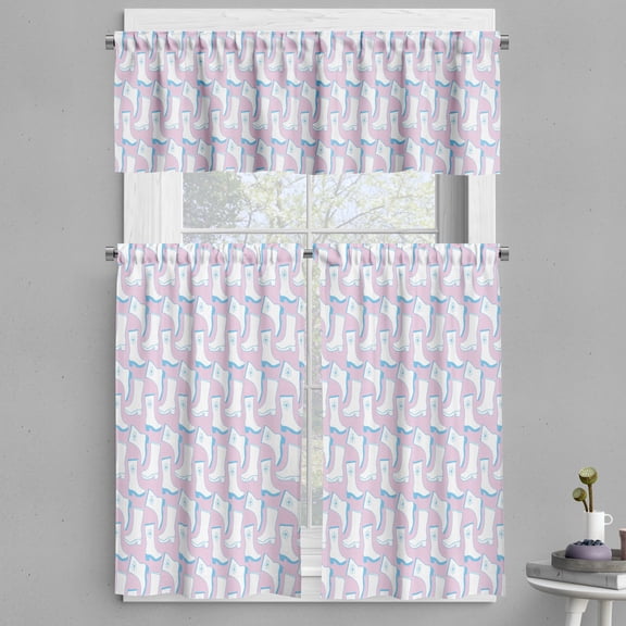Ambesonne Fashion Valance & Curtain, Floral Pattern Rain Boots, 55"x24", Soft Pink Deep Sky Blue