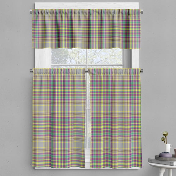 Ambesonne Fashion Valance & Curtain, Purplish Greenish Squares, 55"x30", Dark Magenta and Sea Green