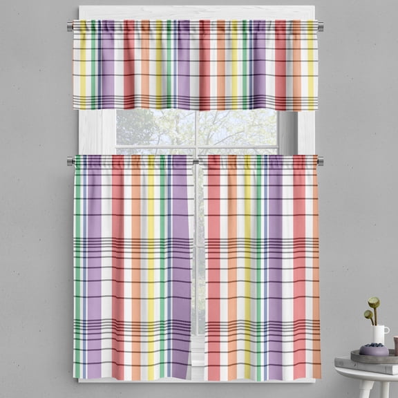 Ambesonne Fashion Valance & Curtain, Rainbow Curved Stripes Art, 55"x30", Jade Green and Burnt Orange