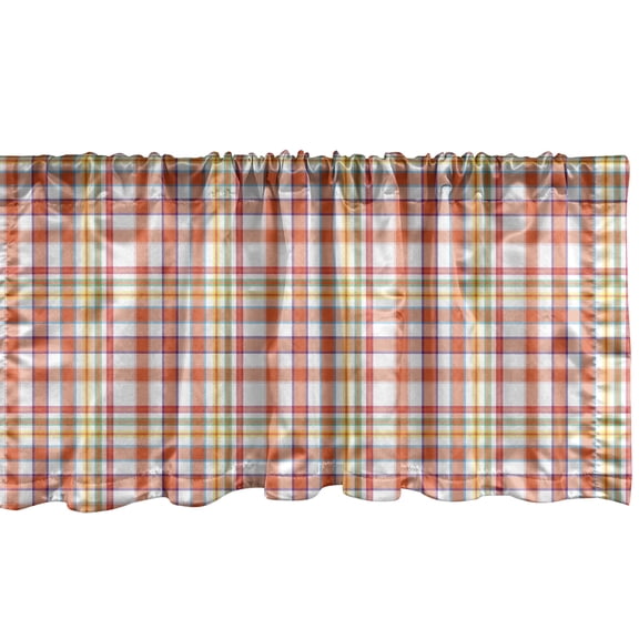 Ambesonne Fashion Valance Pack of 2, Squares with Lines Plaid, 54"X18", Burnt Orange and Yellow