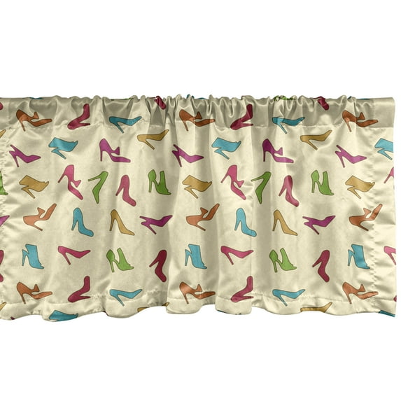 Ambesonne Fashion Window Valance, Colorful Women High Heels, 54" X 12", Cream and Multicolor