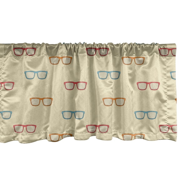 Ambesonne Fashion Window Valance, Hand-Drawn Colorful Glasses, 42" x 12", Dark Coral and Cadet Blue