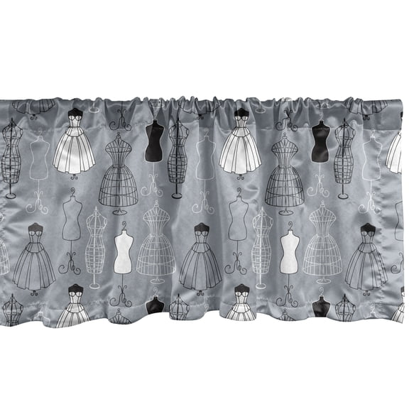 Ambesonne Fashion Window Valance, Haute Couture Atelier Art, 42" x 12", Blue Grey Grey