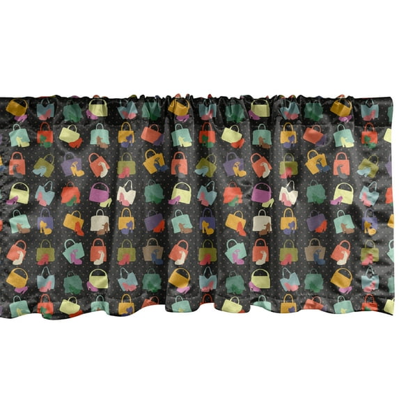Ambesonne Fashion Window Valance, Retro Women Shoes and Bags, 54" X 18", Charcoal Grey Multicolor