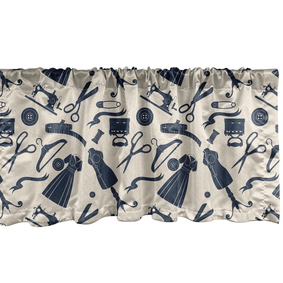 Ambesonne Fashion Window Valance, Sewing Atelier Silhouette, 42" x 12", Beige Dark Violet Blue