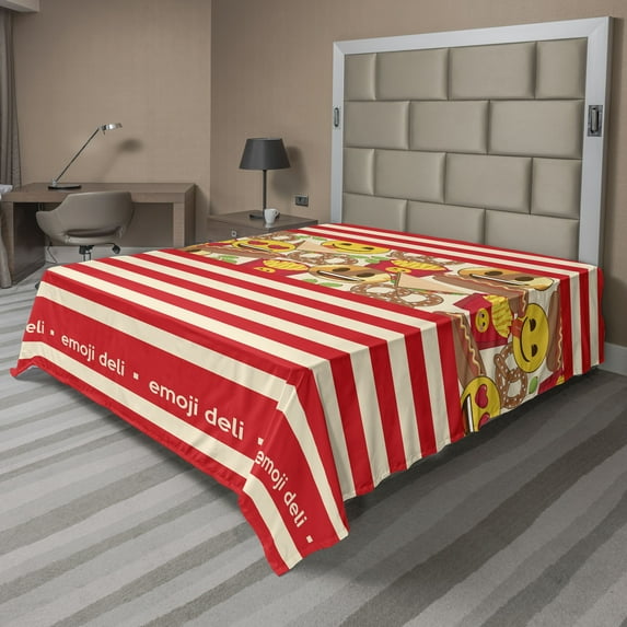 Ambesonne Fast Food Emoji Flat Sheet, Hotdog Sandwich, King Size, Dark Pink Champagne