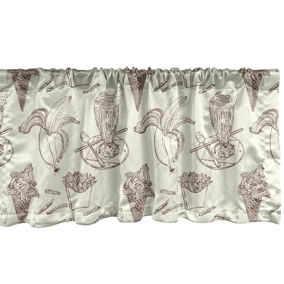 Ambesonne Fast Food Window Valance, Ice Cream French Fries, 54" X 18", Ivory and Dark Rosewood