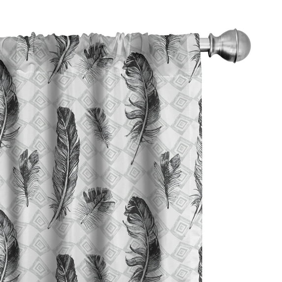 Ambesonne Feather Window Curtains, Grunge Geometric Gothic, Each 28" W x 63" L, Pale Grey Black White