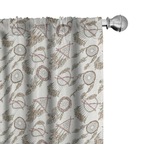 Ambesonne Feather Window Curtains, Native Dreamcatchers, Each 28" W x 63" L, Pale Brown Beige