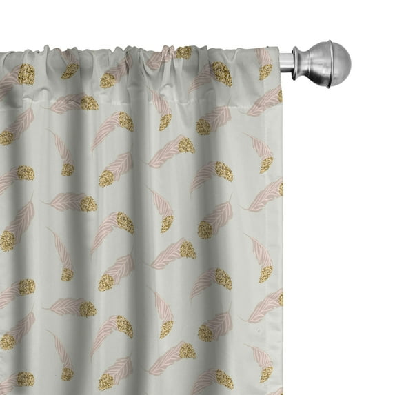 Ambesonne Feather 4-Panel Curtains, Pastel Ornamented Plumage, 56"x84", Blush Coconut Mustard