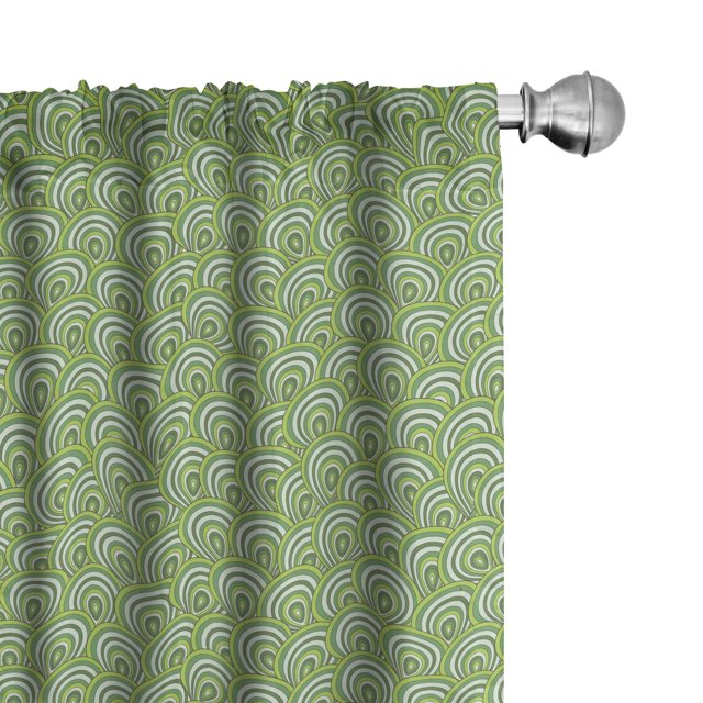 Ambesonne Feather 4-Panel Curtains, Peacock Design Circles, 56"x95", Apple Green Fern Green