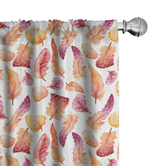 Ambesonne Feather Window Curtains, Quills with Brush Marks, Each 28" W x 95" L, Orange Beige Purple