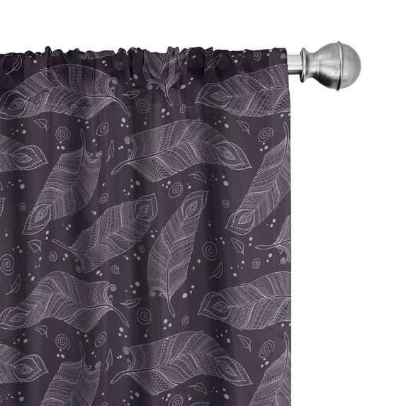 Ambesonne Feather Window Curtains, Romantic Zentangle, Each 28" W x 63" L, Pale Eggplant Lilac