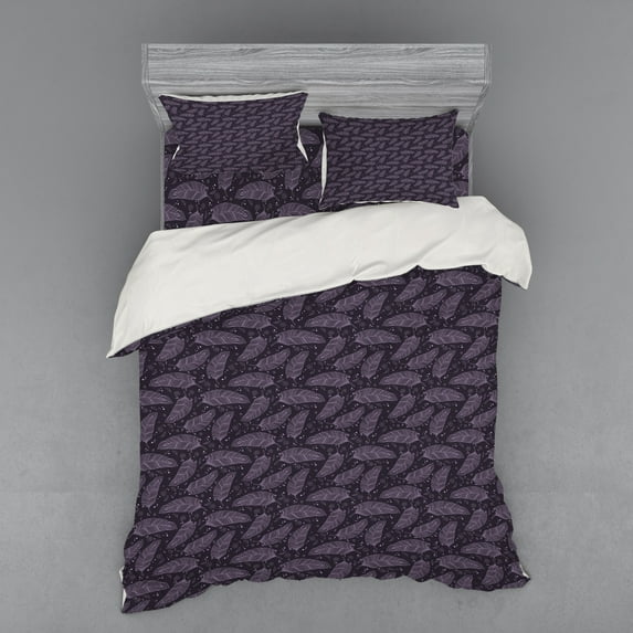 Ambesonne Feather Bedding Set 4 Pcs, Romantic Zentangle, Queen, Pale Eggplant Lilac