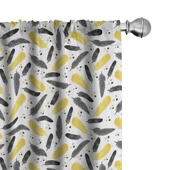 Ambesonne Feather Curtains, Bohemian Exotic Plumage, Pair of 28"x63", Grey Yellow