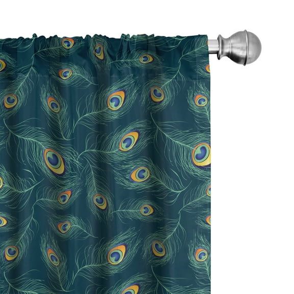Ambesonne Feather Curtains, Exotic Peacock Design, Pair of 28"x84", Multicolor
