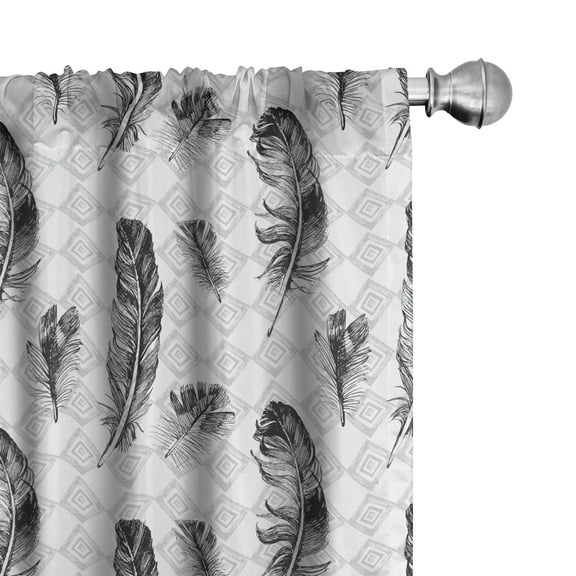 Ambesonne Feather Curtains, Grunge Geometric Gothic, Pair of 28"x63", Pale Grey Black White