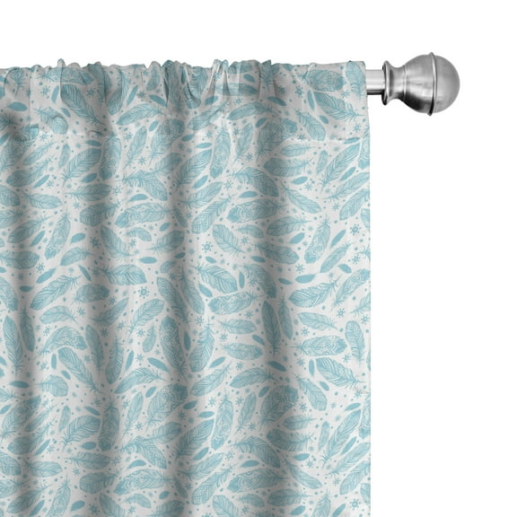 Ambesonne Feather Curtains, Pattern of Quills and Sun, Pair of 28"x84", Pale Blue and White