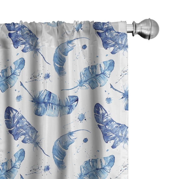Ambesonne Feather Curtains, Watercolor Quill Motifs, Pair of 28"x63", Pale Blue and White