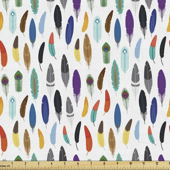 Ambesonne Feather Fabric by the Yard Upholstery, Aztec Culture Motifs, 2 Yards, Multicolor