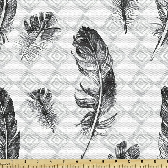 Ambesonne Feather Fabric by the Yard Upholstery, Grunge Geometric Gothic, 1 Yard, Pale Grey Black White